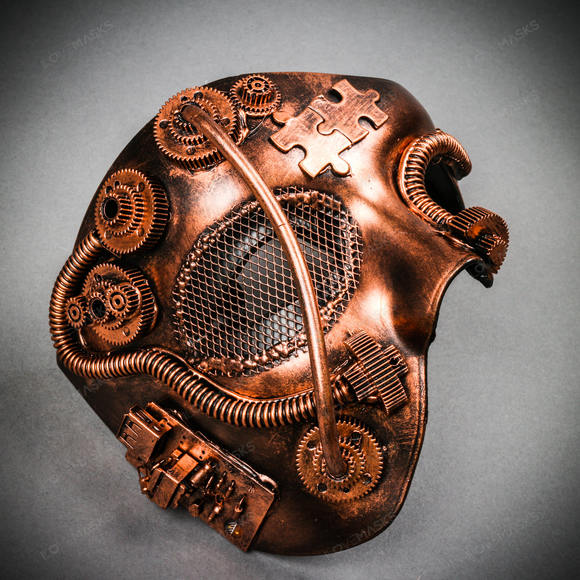 Phantom of Opera Steampunk Masquerade Half Face Mask - Copper - Picture 3 of 10